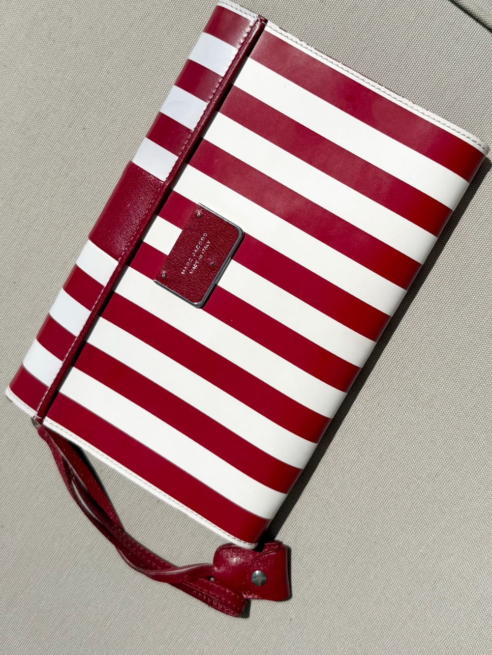 Marc Jacobs Isobel Runway Red White Striped Leather Push Lock Clutch Bag Vintage - Picture 15 of 16